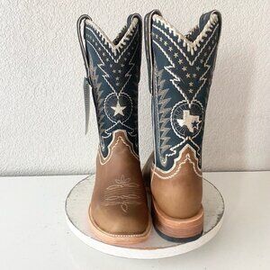Lane Rodeo Houston Mens Cowboy Boots Brown Navy Blue Western Blunt Toe Size 10D